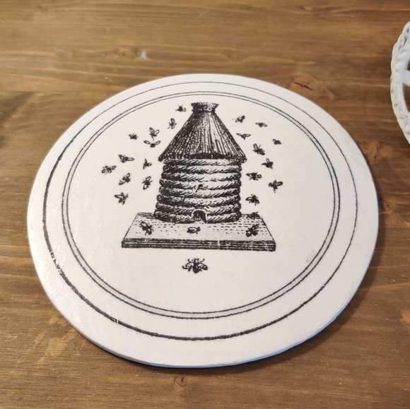 Vintage Cast Iron Plant Stand with Dual Sided Wood Art Round - Picture 7 of 7